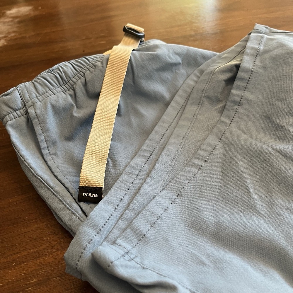 Prana Shorts Mens Large 7" Blue Hiking Adjustable Belt Stretch